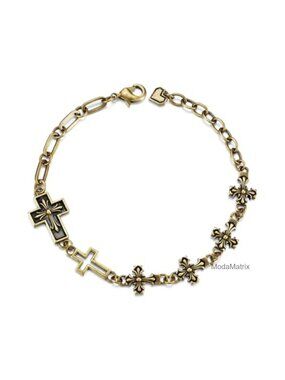 Gothic Cross Link Charm Bracelet for Women Christian Confirmation Gift